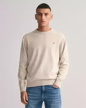 Свитер с круглым вырезом Gant "CLASSIC COTTON C-NECK", вязаный свитер премиум-класса из мягкого 100% хлопка, переходный свитер, бежевый