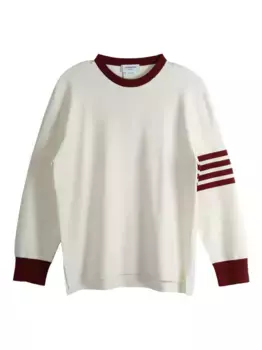 Свитер с круглым вырезом и четырьмя полосками THOM BROWNE, белый