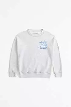 Свитер с круглым вырезом и цветочным принтом на спине Abercrombie & Fitch, серый