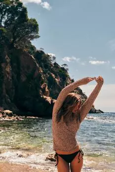 Свитер с круглым вырезом и длинными рукавами ZARA, бежевый/розовый