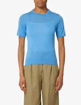 Свитер с круглым вырезом и короткими рукавами Rinascente, светло-синий