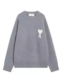 Свитер с круглым вырезом и логотипом AMI Paris, серый