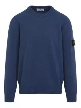 Свитер с круглым вырезом и нашивкой-логотипом Stone Island, синий