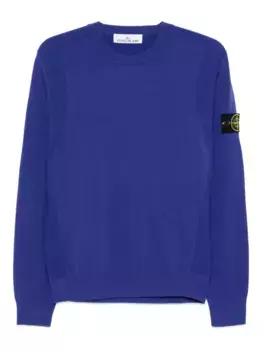Свитер с круглым вырезом и нашивкой-логотипом Stone Island, синий
