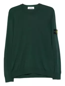 Свитер с круглым вырезом и нашивкой Stone Island, зеленый