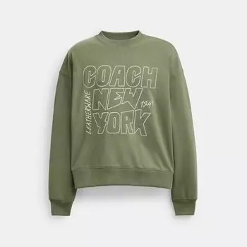 Свитер с круглым вырезом и принтом Нью-Йорк COACH, цвет olive drab