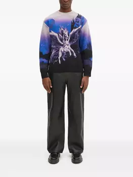 Свитер с круглым вырезом и принтом «Овен-Пегас» Aries, фиолетовый