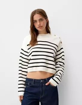 Свитер с круглым вырезом и пуговицами Bershka, черный