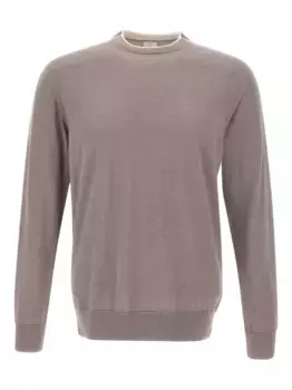 Свитер с круглым вырезом и ребристым подолом Eleventy, коричневый