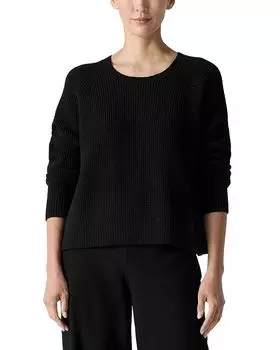 Свитер с круглым вырезом и рукавами реглан Eileen Fisher, черный