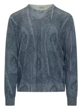 Свитер с круглым вырезом и узором пейсли ETRO, синий