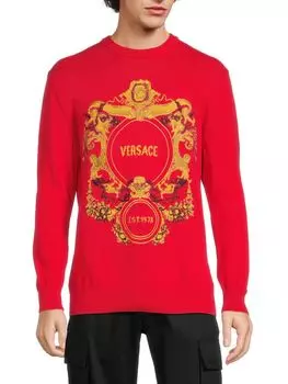 Свитер с круглым вырезом и вышивкой Medusa Versace, красный