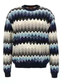 Свитер с круглым вырезом и зигзагообразным узором Missoni, синий
