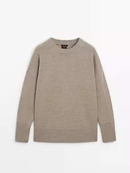 Свитер с круглым вырезом из 100% кашемира Massimo Dutti, коричневый