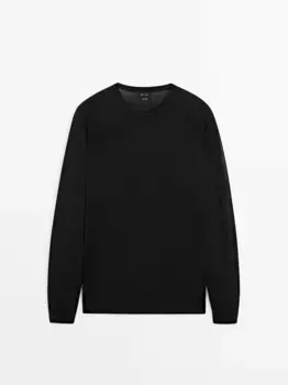 Свитер с круглым вырезом из 100% шерсти мериноса Massimo Dutti, черный
