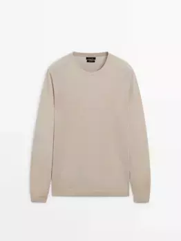 Свитер с круглым вырезом из 100% шерсти мериноса Massimo Dutti, бежевый