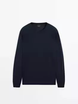 Свитер с круглым вырезом из 100% шерсти мериноса Massimo Dutti, синий