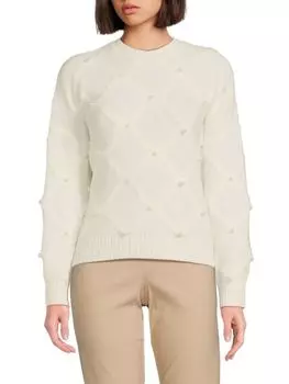 Свитер с круглым вырезом из искусственного жемчуга Nanette Nanette Lepore, цвет Cannoli Cream