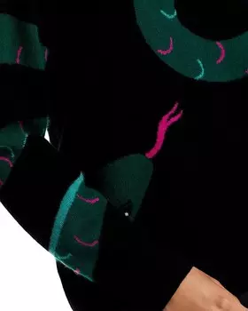 Свитер с круглым вырезом из кашемира и змеиной интарсии AQUA, черный