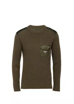 Свитер с круглым вырезом из шерсти и кашемира Prada, зеленый