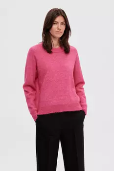 Свитер с круглым вырезом из шерсти и альпаки. Selected Femme, фиолетовый