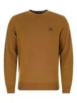 Свитер с круглым вырезом из смеси шерсти и хлопка Fred Perry, коричневый