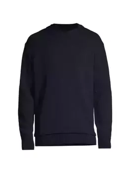 Свитер с круглым вырезом из смеси шерсти и льна Maison Margiela, темно-синий