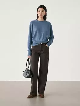 Свитер с круглым вырезом из смеси шерсти и кашемира Massimo Dutti, синий