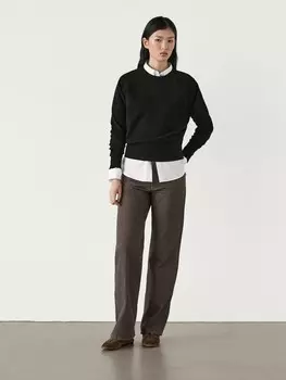 Свитер с круглым вырезом из смеси шерсти и кашемира Massimo Dutti, черный
