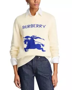Свитер с круглым вырезом из смеси шерсти Burberry, слоновая кость/кремовый