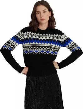 Свитер с круглым вырезом из смесовой шерсти Fair Isle LAUREN Ralph Lauren, цвет Black/Cream/Sapphire Star