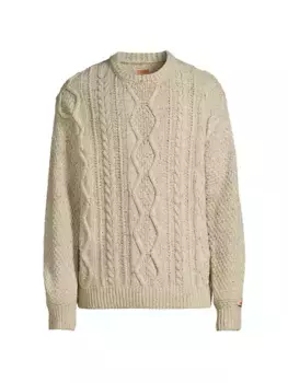 Свитер с круглым вырезом из смесовой шерсти аран Baracuta, цвет off white