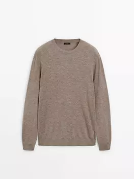 Свитер с круглым вырезом из смесовой шерсти Massimo Dutti, коричневый
