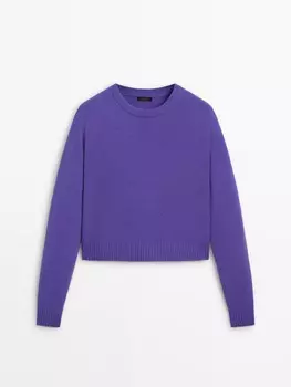 Свитер с круглым вырезом из смесовой шерсти Massimo Dutti, фиолетовый