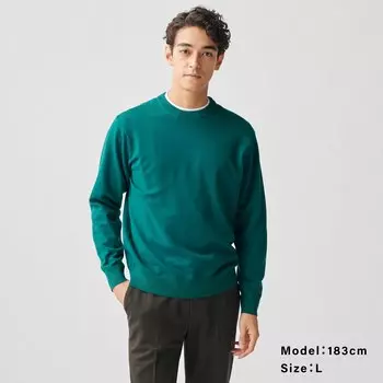 Свитер с круглым вырезом из сверхтонкой мериносовой шерсти , мужской PLST, зеленый