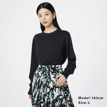 Свитер с круглым вырезом из сверхтонкой смеси мериносовой шерсти PLST, черный