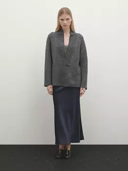Свитер с круглым вырезом изнаночной вязки Massimo Dutti, серый