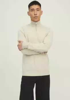 Свитер с круглым вырезом Jack & Jones "EMIL KNIT HALF ZIP", кремовый