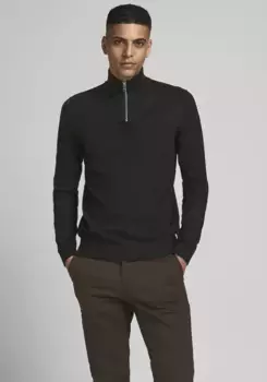 Свитер с круглым вырезом Jack & Jones "EMIL KNIT HALF ZIP", черный