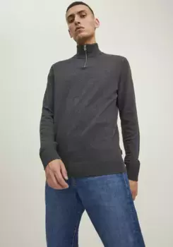 Свитер с круглым вырезом Jack & Jones "EMIL KNIT HALF ZIP", серый