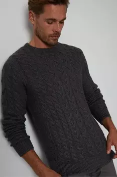 Свитер с круглым вырезом косой вязки Threadbare, серый