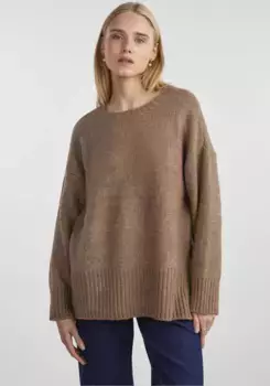 Свитер с круглым вырезом "PCNANCY LS LOOSE O-NECK KNIT NOOS BC", оверсайз Pieces, цвет Fossil