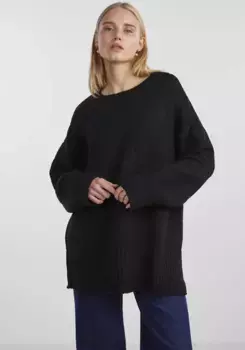 Свитер с круглым вырезом "PCNANCY LS LOOSE O-NECK KNIT NOOS BC", оверсайз Pieces, черный