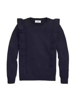 Свитер с круглым вырезом с оборками для маленьких девочек и девочек Vineyard Vines, цвет nautical navy