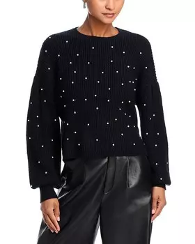 Свитер с круглым вырезом со стразами AQUA, черный