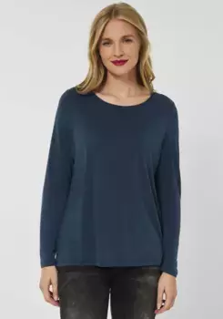 Свитер с круглым вырезом STREET ONE, тонкий шелковый узор, цвет Deep Teal Blue