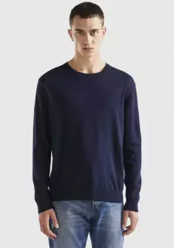 Свитер с круглым вырезом United Colors of Benetton, лаконичный вид, синий