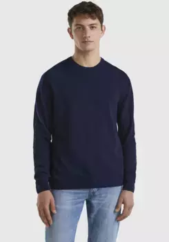 Свитер с круглым вырезом United Colors of Benetton, лаконичный вид, синий