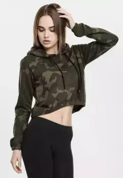 Свитер с круглым вырезом URBAN CLASSICS " Urban Classics Ladies Ladies Camo Cropped Hoody", оливковый