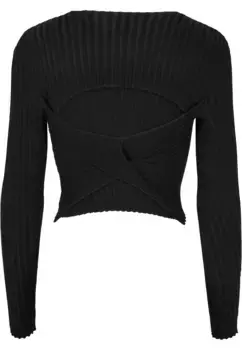 Свитер с круглым вырезом URBAN CLASSICS " Urban Classics Ladies Короткий вязаный свитер в рубчик с перекрученной спинкой", черный